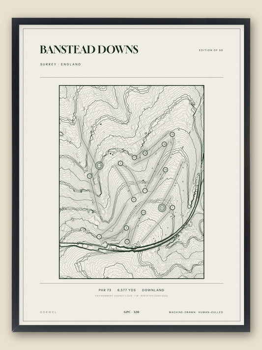 Banstead Downs, Surrey topographic golf course print, framed — Gorwel Print Co