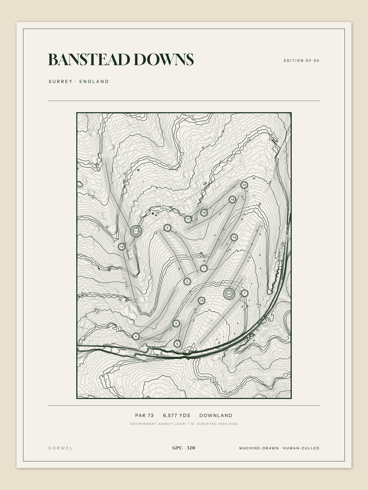 Banstead Downs, Surrey topographic golf course print