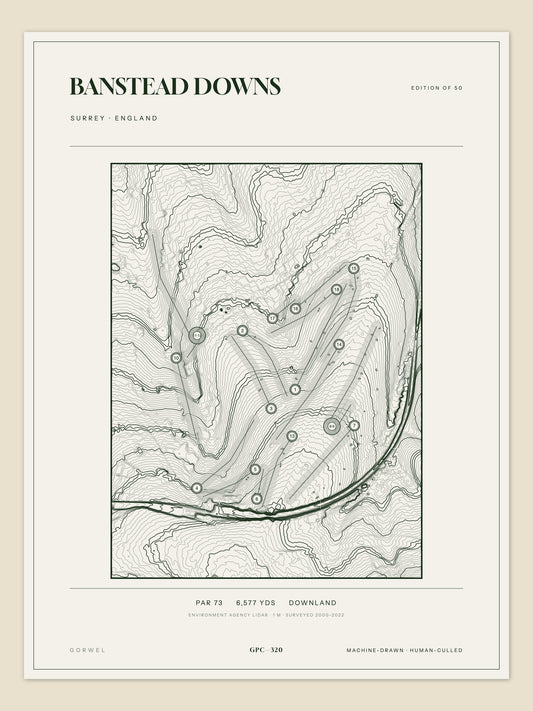 Banstead Downs, Surrey topographic golf course print