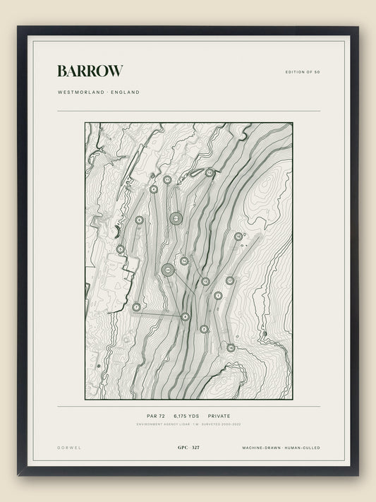 Barrow, Westmorland topographic golf course print, framed — Gorwel Print Co