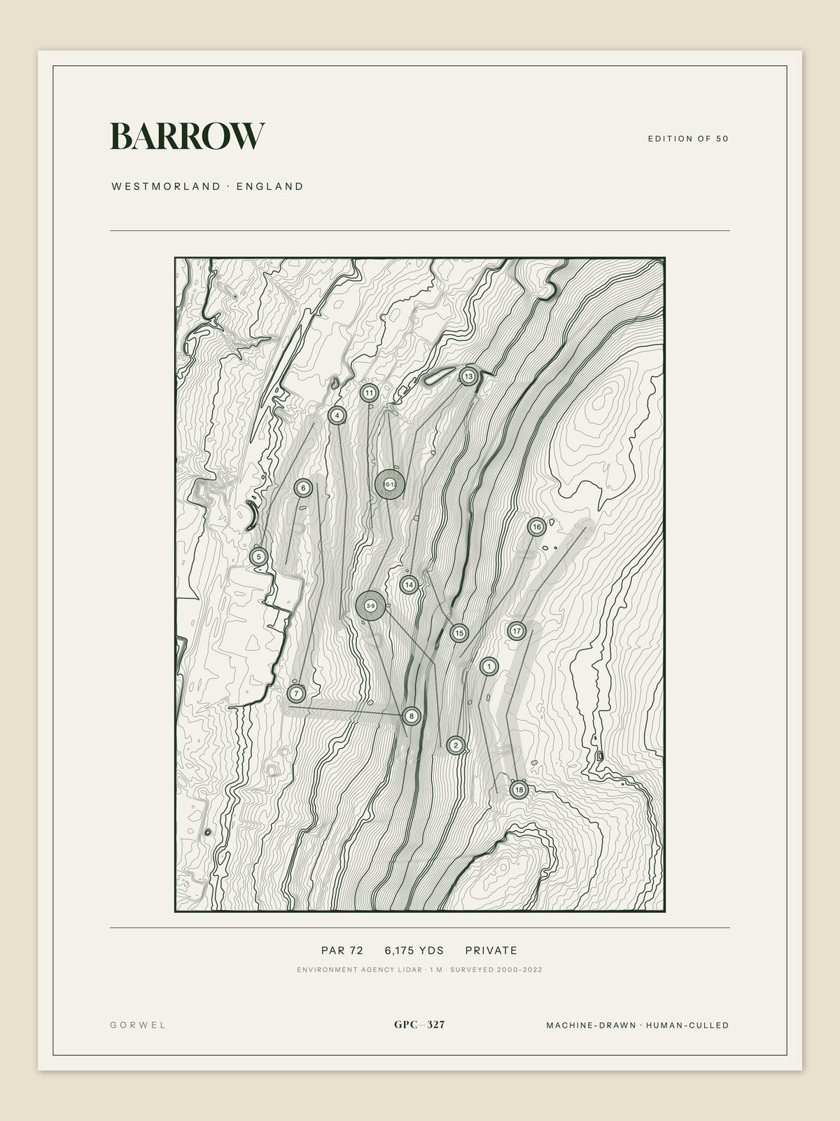 Barrow, Westmorland topographic golf course print