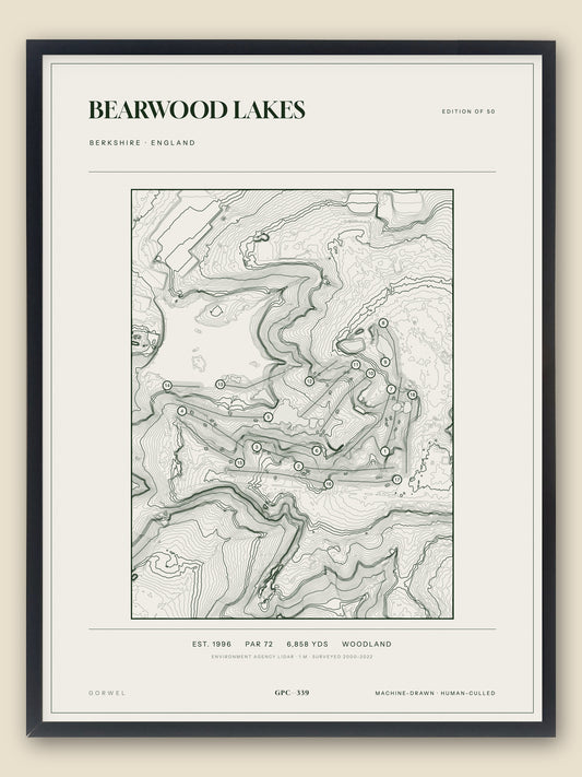 Bearwood Lakes, Berkshire topographic golf course print, framed — Gorwel Print Co