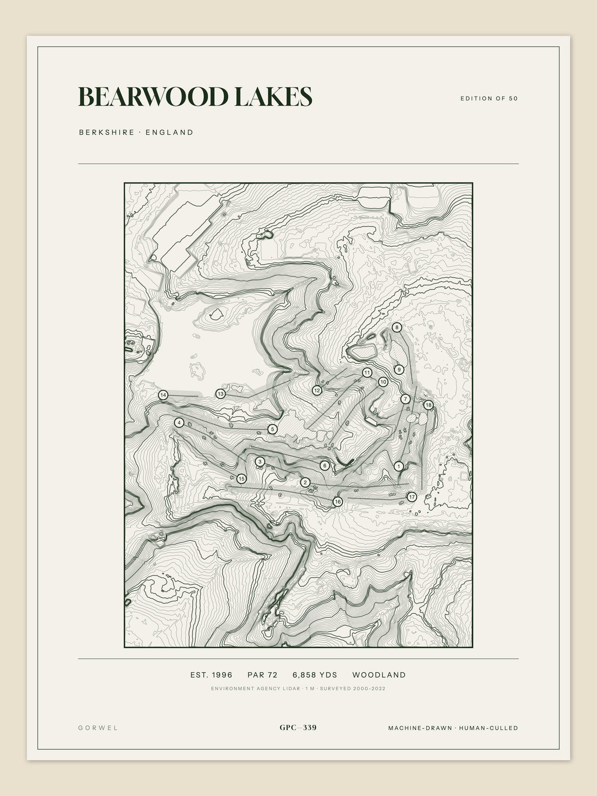 Bearwood Lakes, Berkshire topographic golf course print