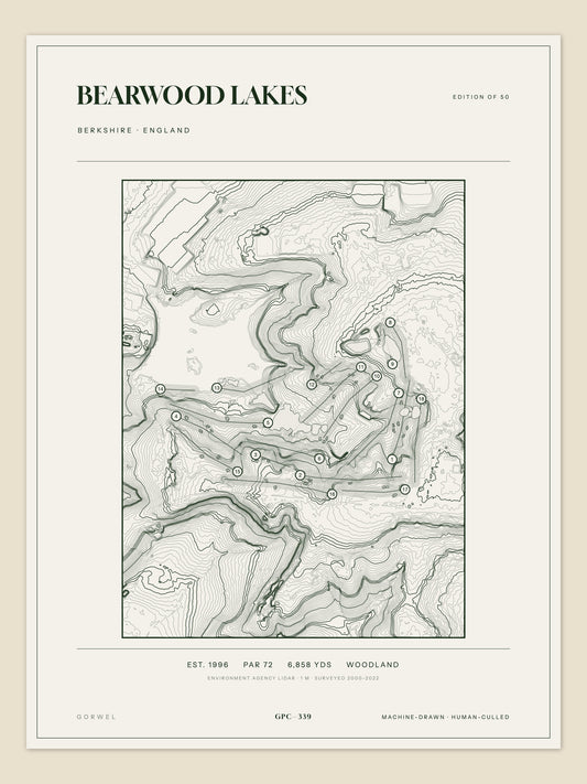 Bearwood Lakes, Berkshire topographic golf course print