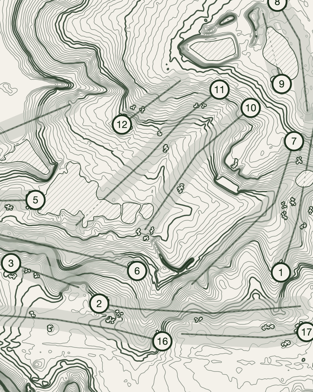 Bearwood Lakes, Berkshire print, contour detail