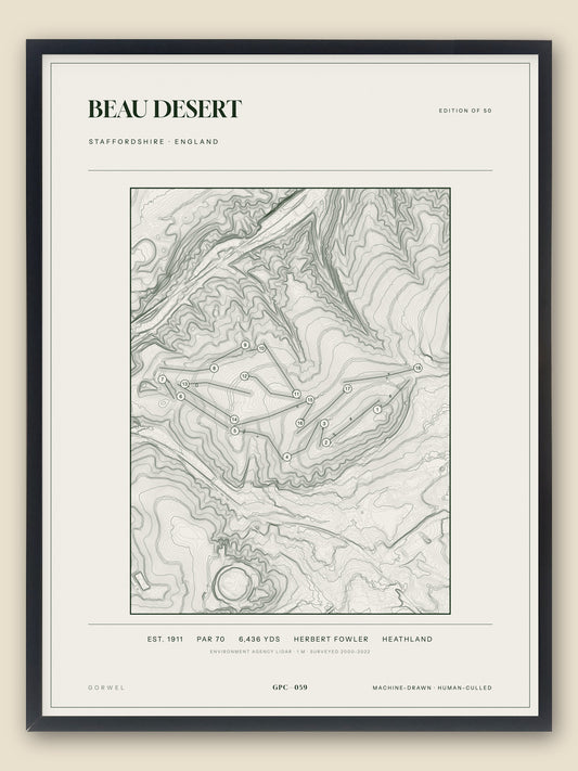 Beau Desert, Staffordshire topographic golf course print, framed — Gorwel Print Co