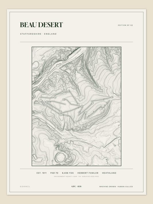 Beau Desert, Staffordshire topographic golf course print
