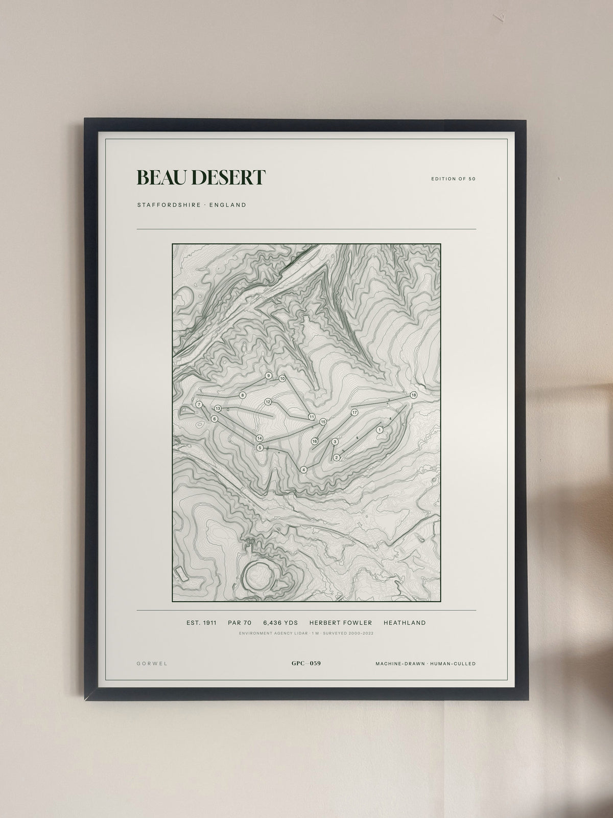 Beau Desert, Staffordshire print, framed, on a wall
