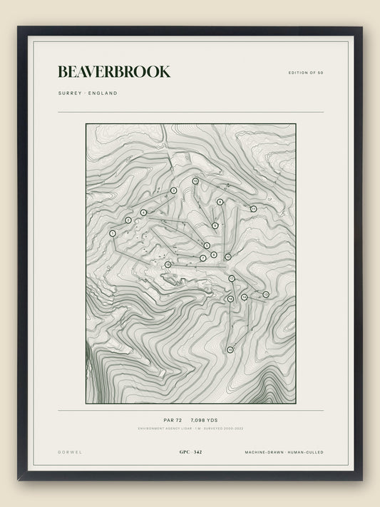 Beaverbrook, Surrey topographic golf course print, framed — Gorwel Print Co