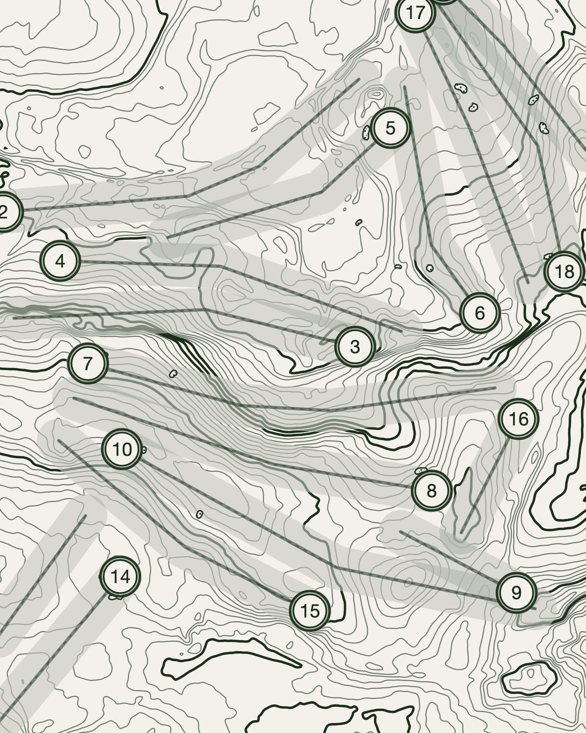 Bedale topographic golf course print — contour detail — Gorwel Print Co