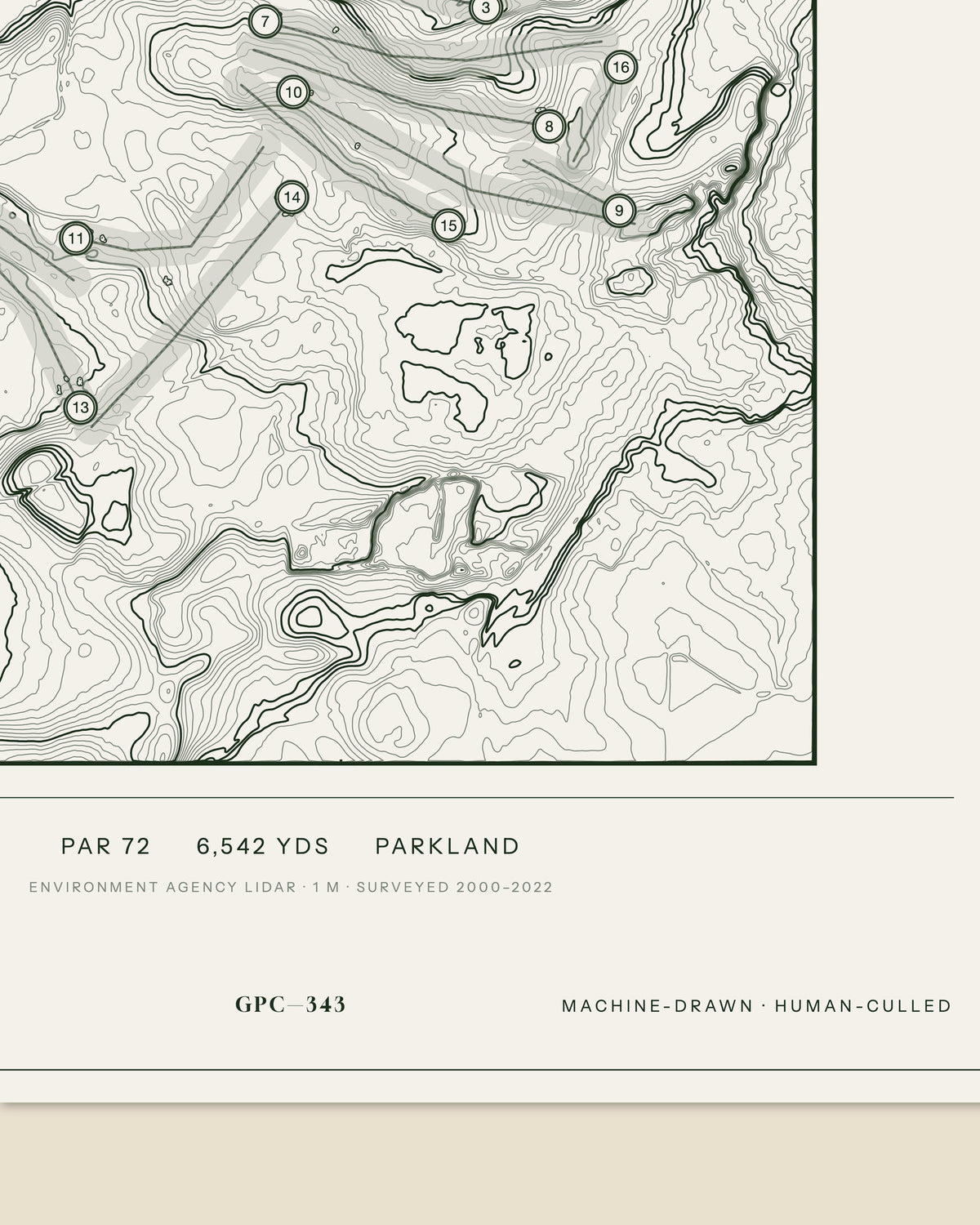 Bedale topographic golf course print — data strip and edition mark — Gorwel Print Co