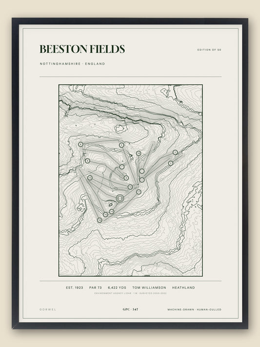 Beeston Fields, Nottinghamshire topographic golf course print, framed — Gorwel Print Co