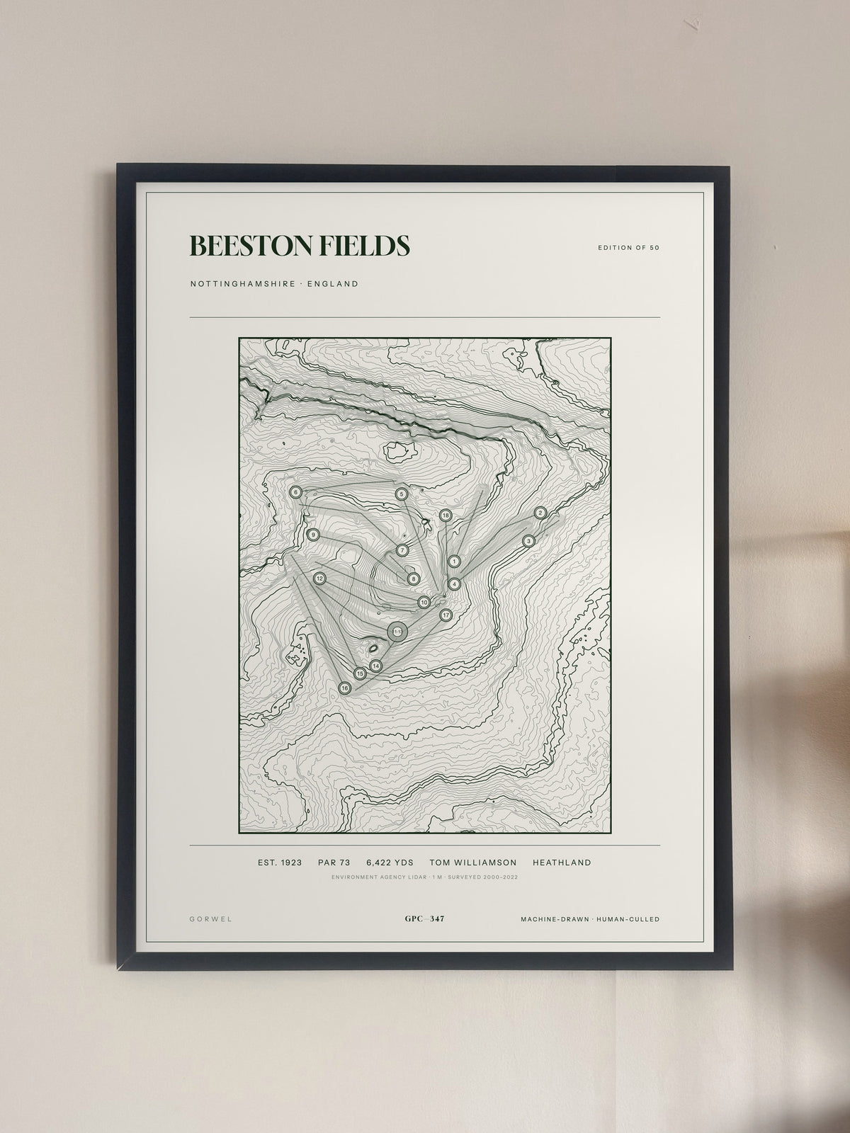 Beeston Fields, Nottinghamshire print, framed, on a wall