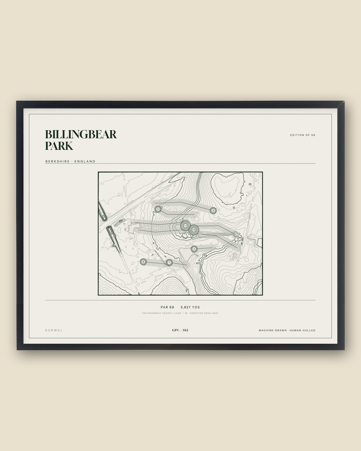 Billingbear Park, Berkshire topographic golf course print, framed — Gorwel Print Co