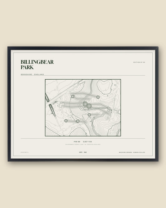 Billingbear Park, Berkshire topographic golf course print, framed — Gorwel Print Co