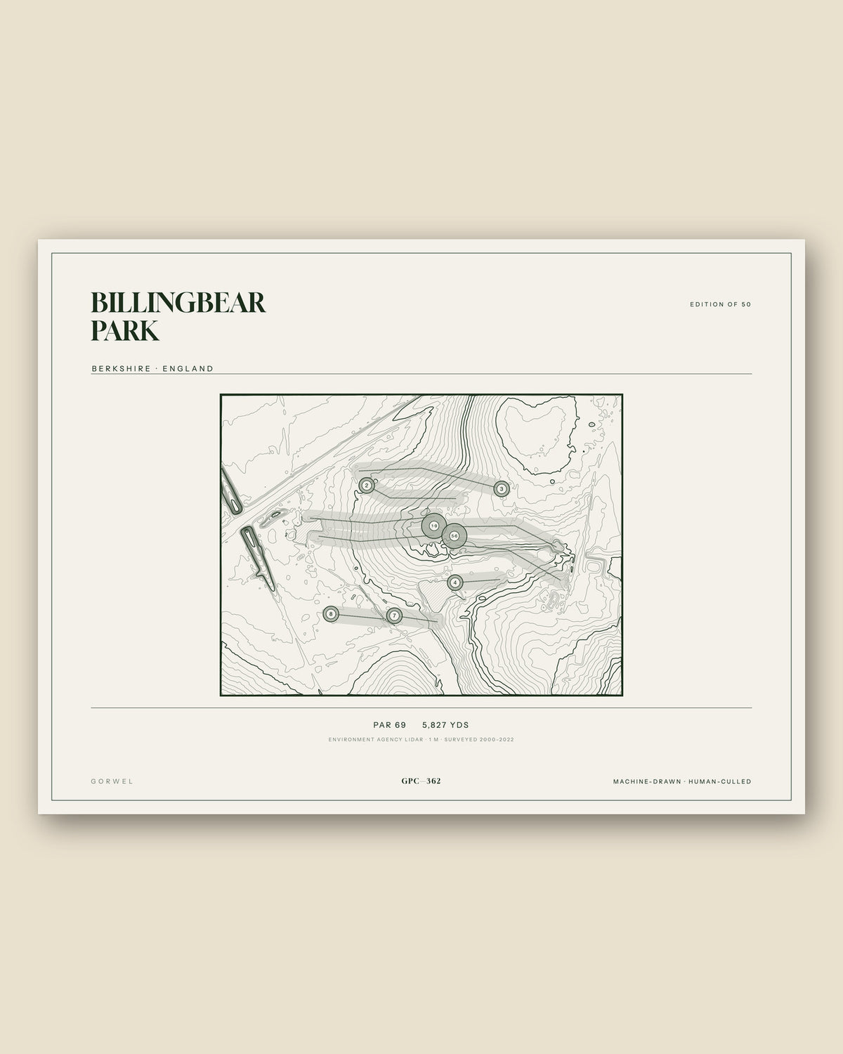 Billingbear Park, Berkshire topographic golf course print