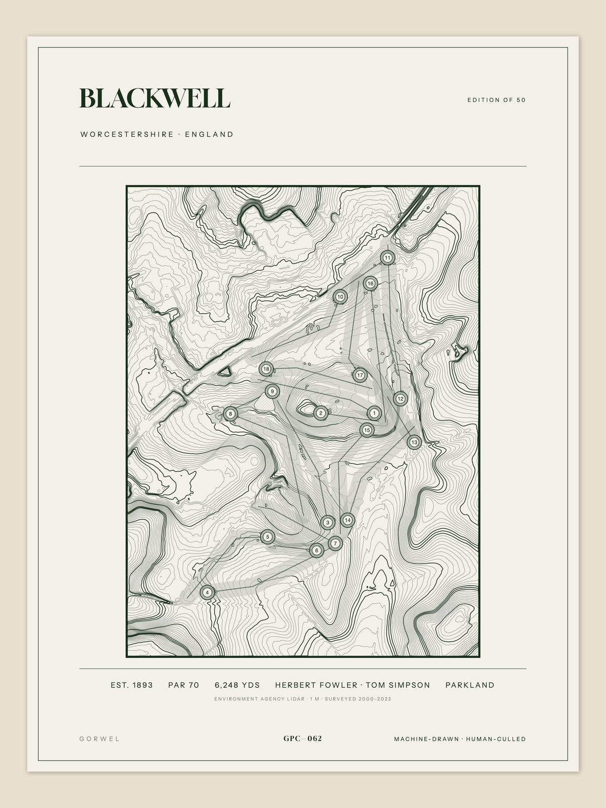 Blackwell topographic golf course print — unframed sheet — Gorwel Print Co