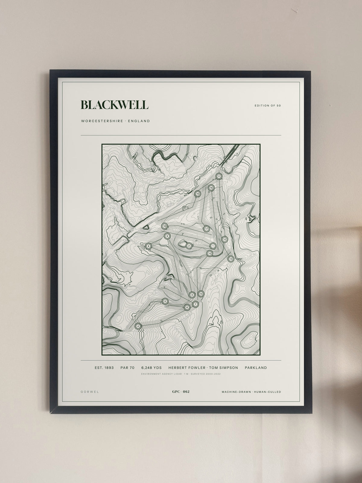 Blackwell topographic golf course print — framed on a wall — Gorwel Print Co