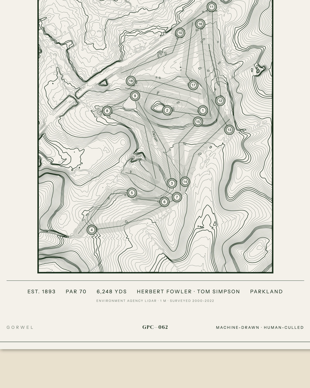 Blackwell topographic golf course print — data strip and edition mark — Gorwel Print Co