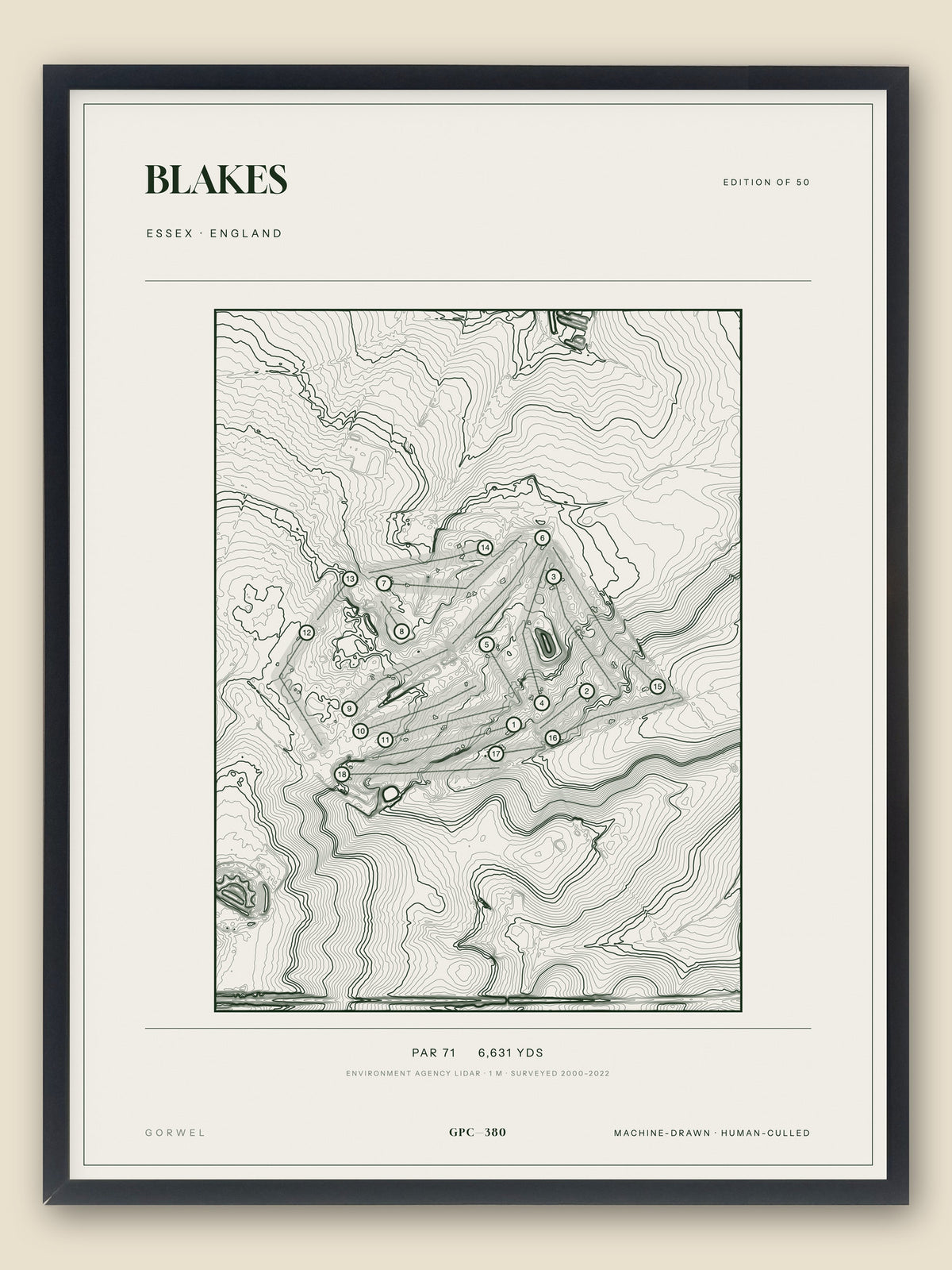 Blakes, Essex topographic golf course print, framed — Gorwel Print Co
