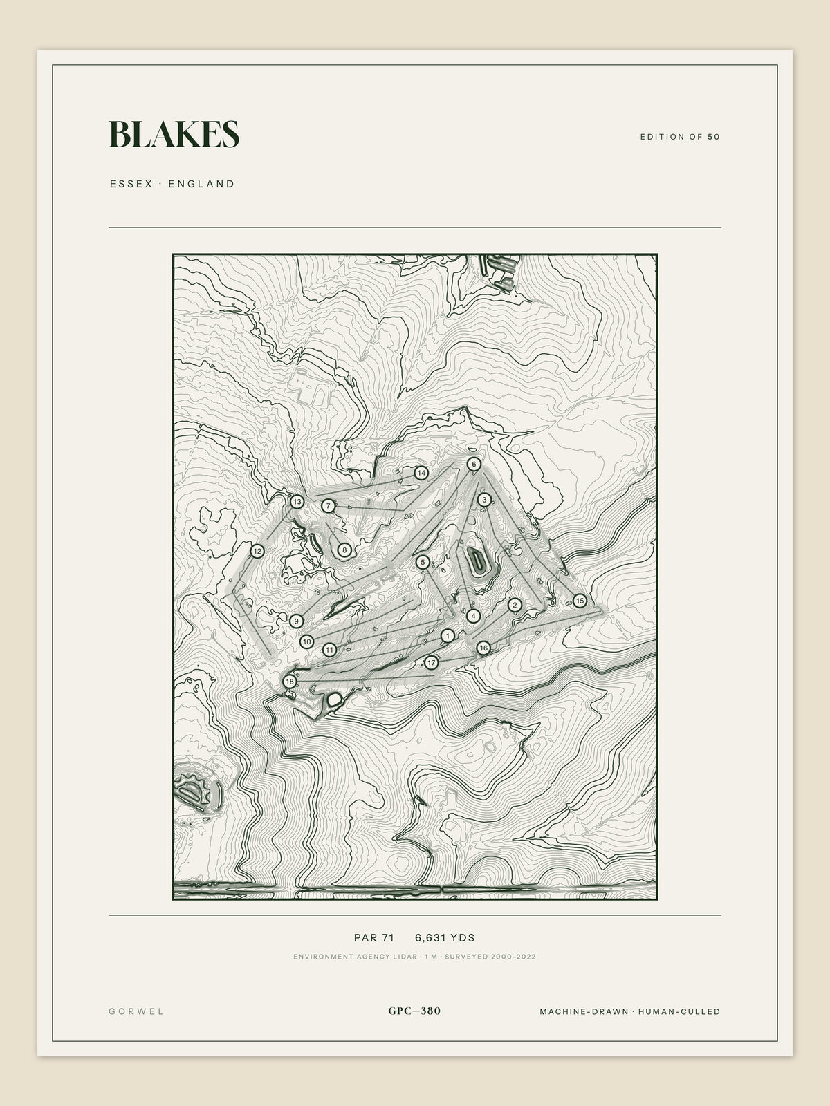 Blakes, Essex topographic golf course print