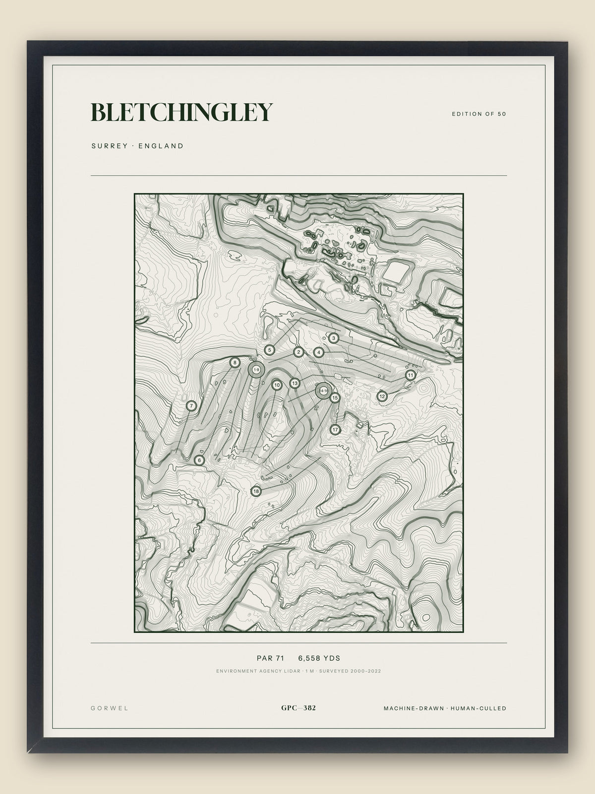 Bletchingley, Surrey topographic golf course print, framed — Gorwel Print Co