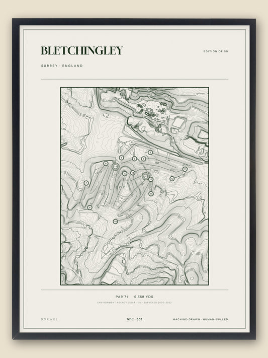Bletchingley, Surrey topographic golf course print, framed — Gorwel Print Co