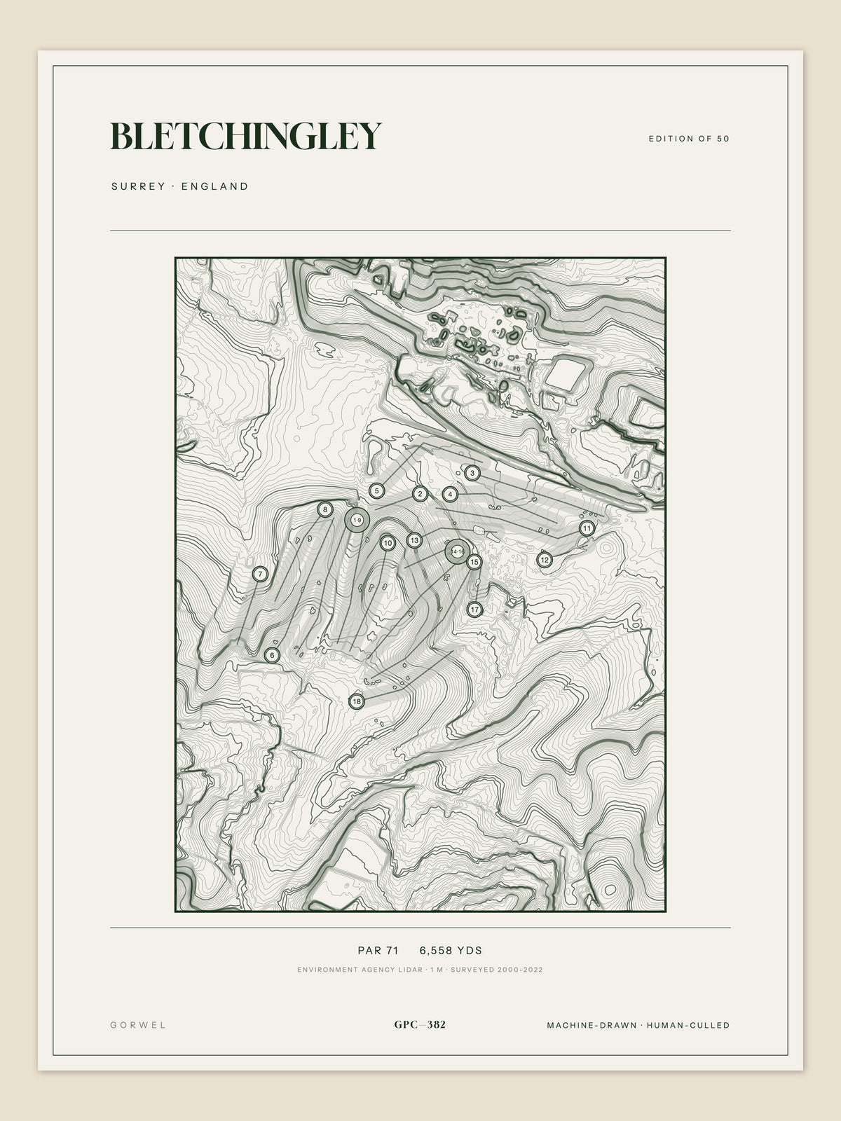 Bletchingley, Surrey topographic golf course print