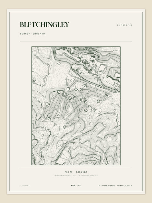 Bletchingley, Surrey topographic golf course print