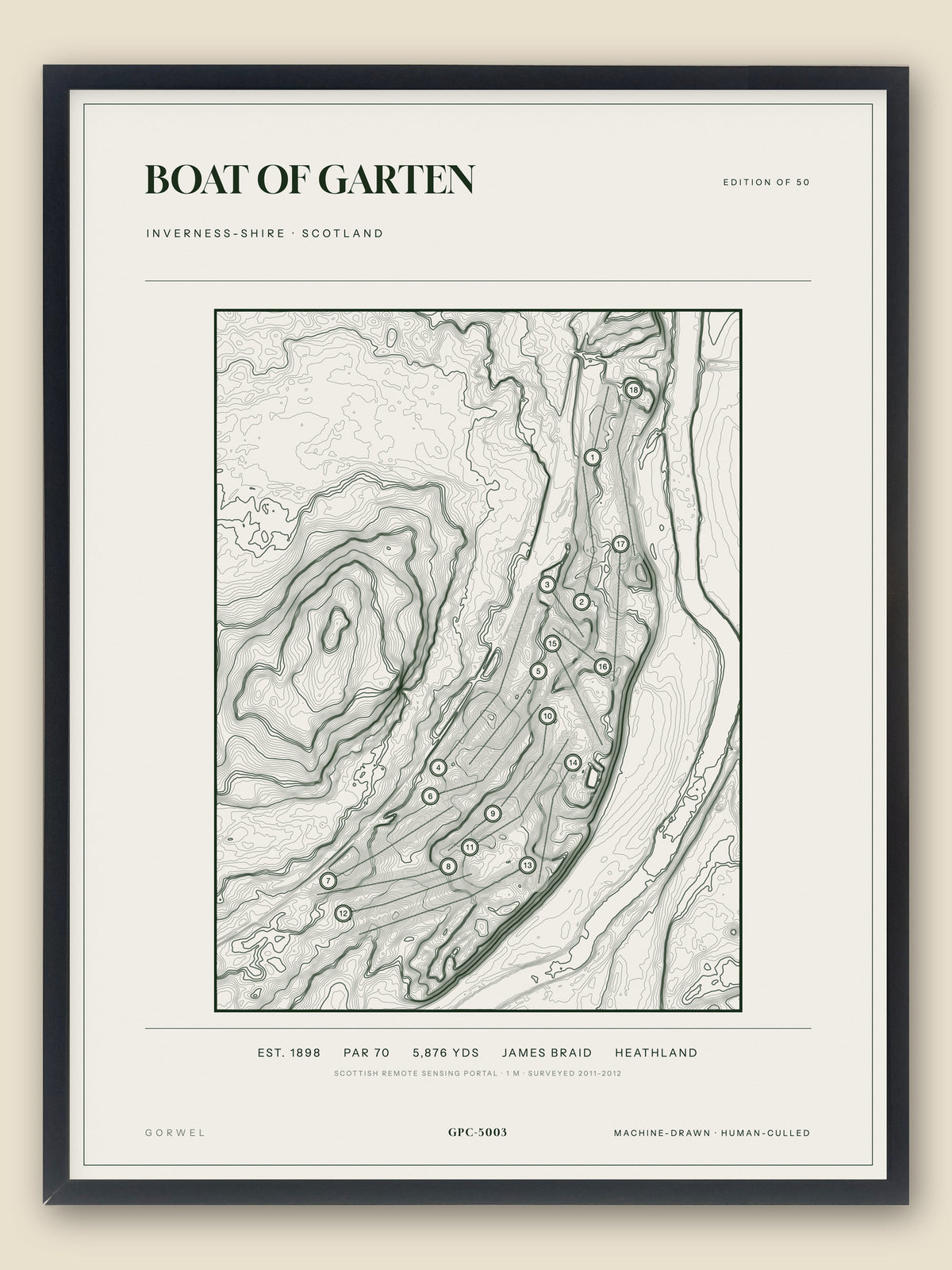 Boat of Garten, Inverness-shire topographic golf course print, framed — Gorwel Print Co