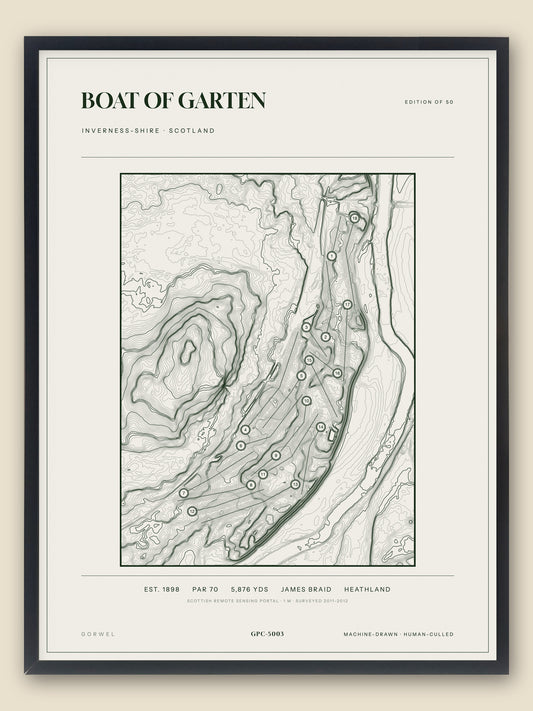 Boat of Garten, Inverness-shire topographic golf course print, framed — Gorwel Print Co