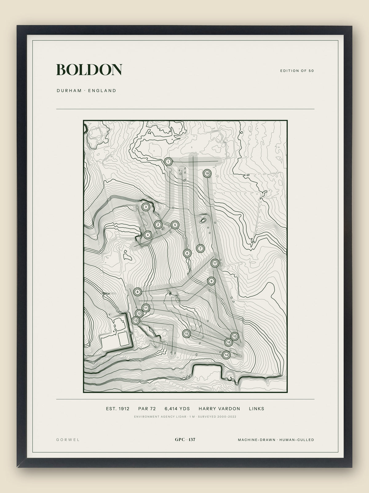 Boldon topographic golf course print — catalogue plate — Gorwel Print Co