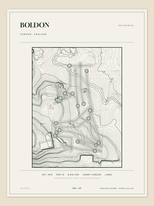 Boldon topographic golf course print — unframed sheet — Gorwel Print Co