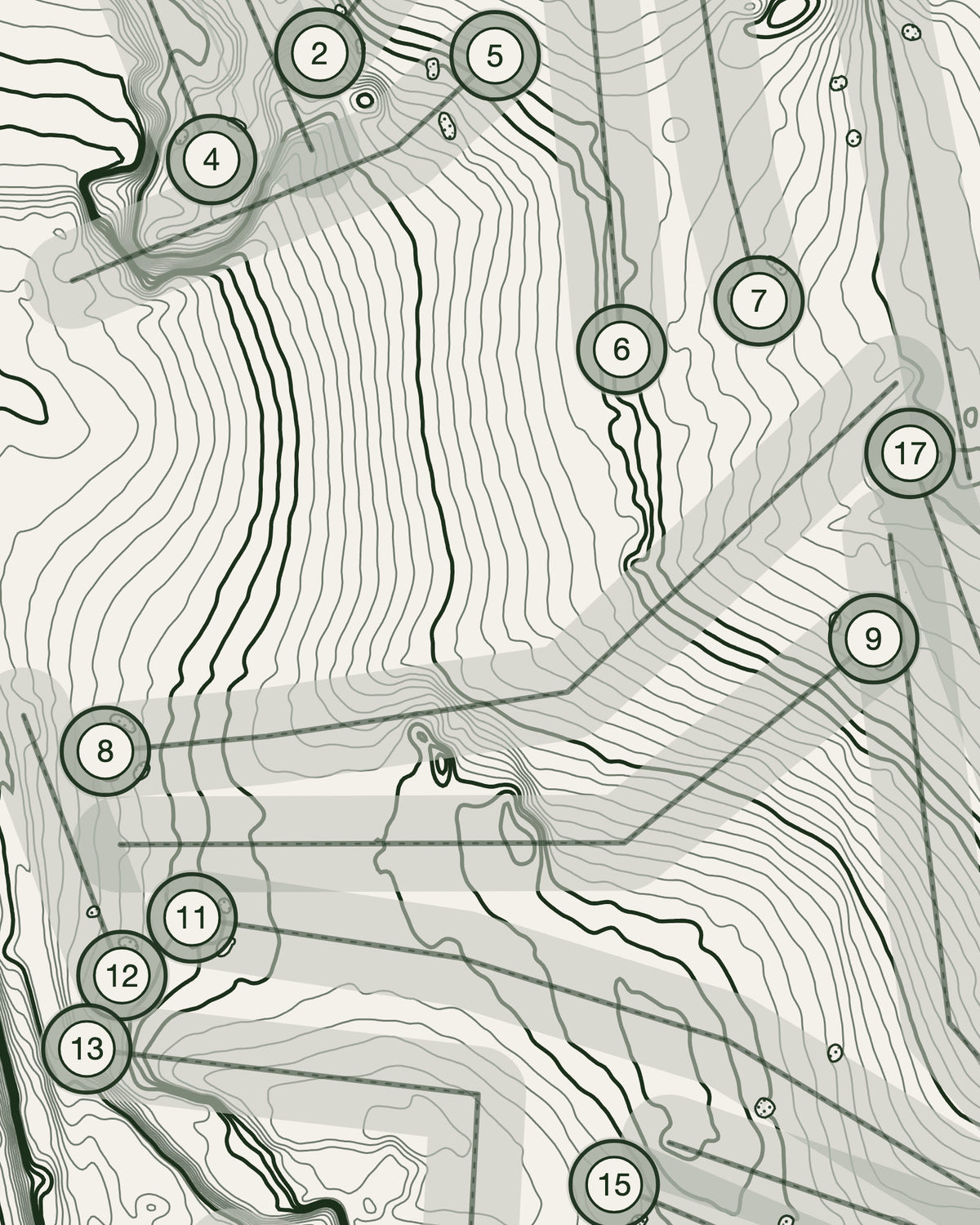 Boldon topographic golf course print — contour detail — Gorwel Print Co