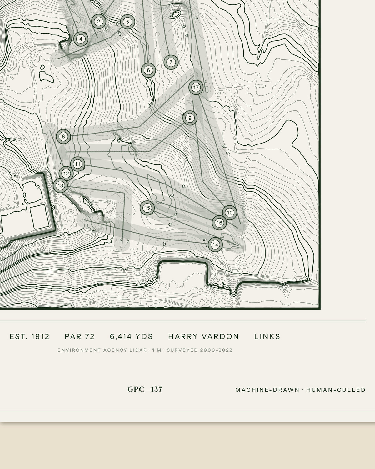 Boldon topographic golf course print — data strip and edition mark — Gorwel Print Co