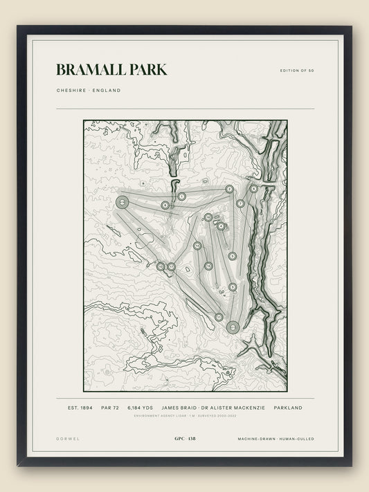 Bramall Park, Cheshire topographic golf course print, framed — Gorwel Print Co