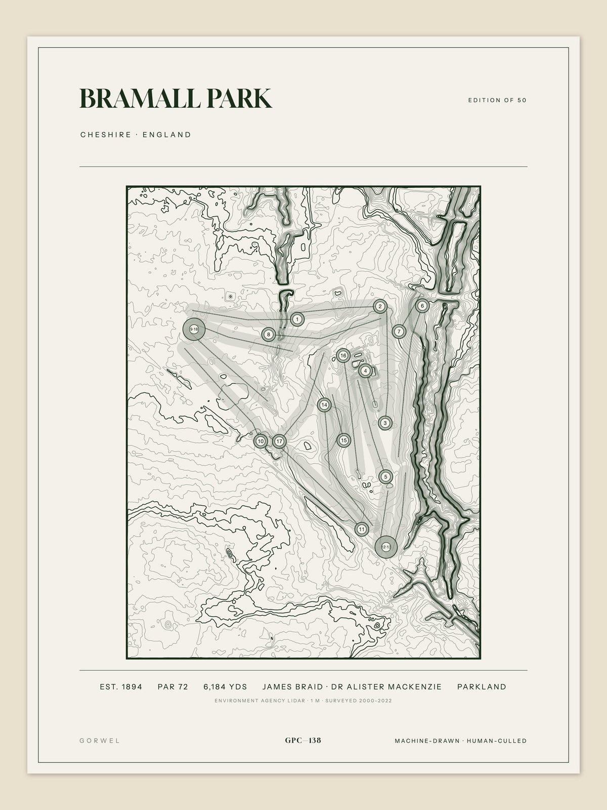 Bramall Park, Cheshire topographic golf course print