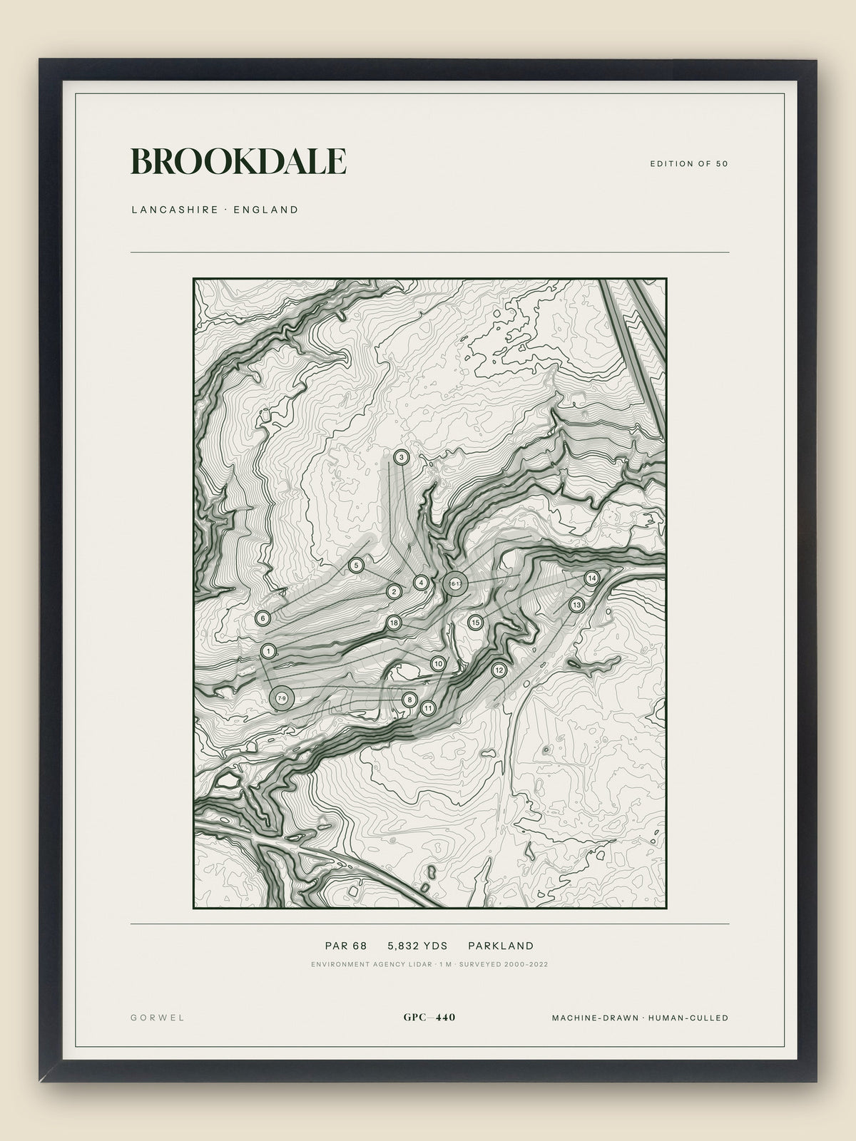 Brookdale, Lancashire topographic golf course print, framed — Gorwel Print Co