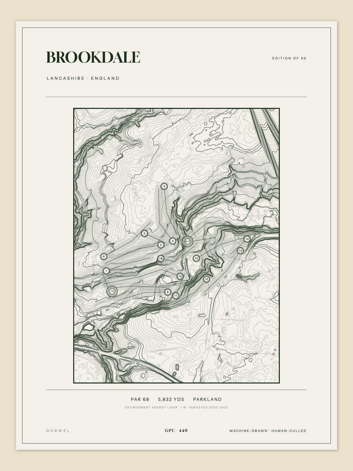 Brookdale, Lancashire topographic golf course print