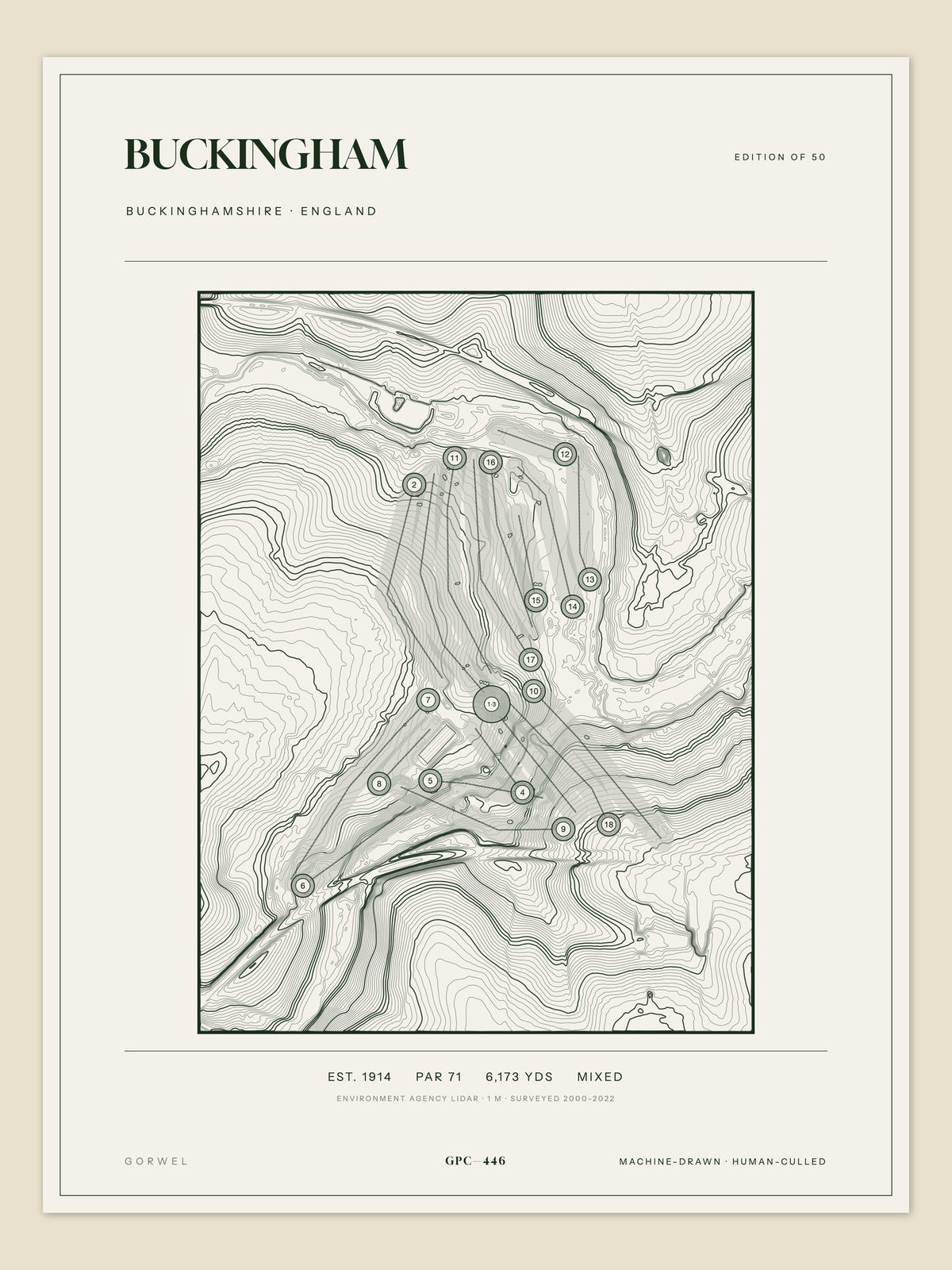 Buckingham, Buckinghamshire topographic golf course print