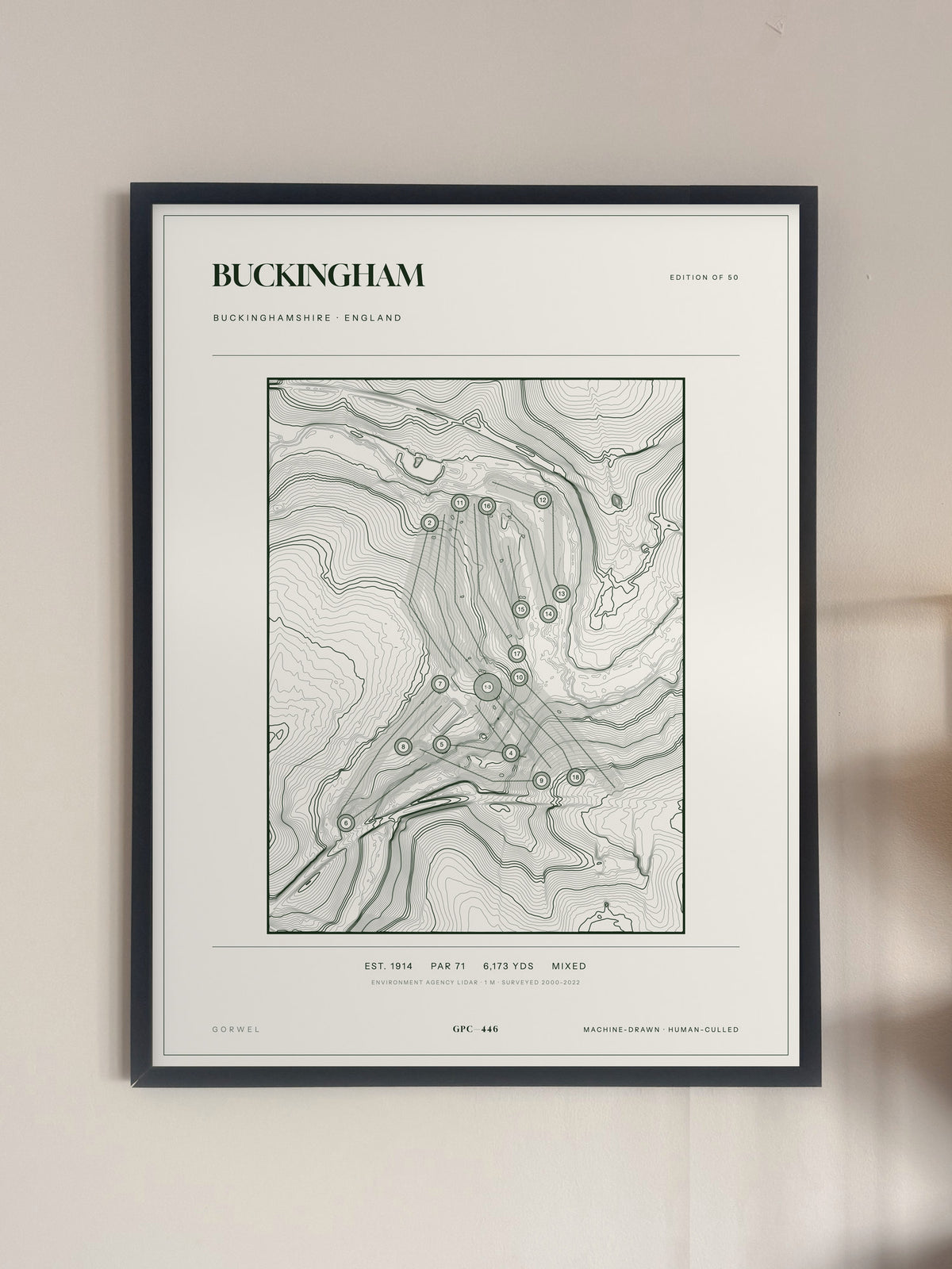 Buckingham, Buckinghamshire print, framed, on a wall