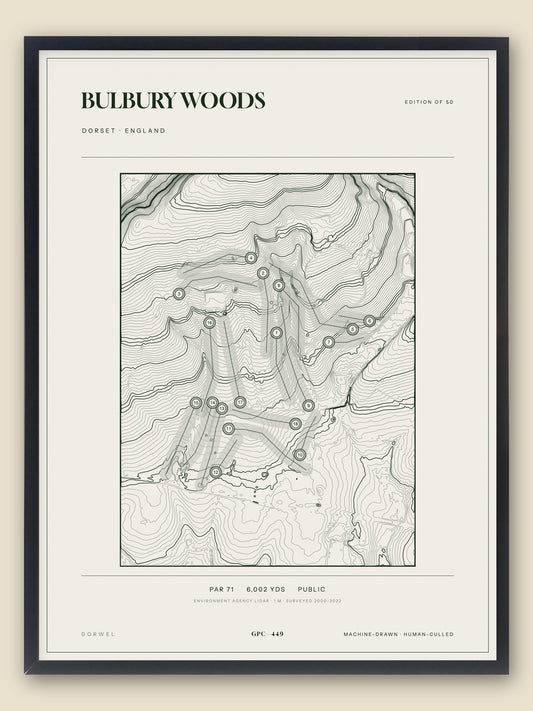 Bulbury Woods topographic golf course print — catalogue plate — Gorwel Print Co