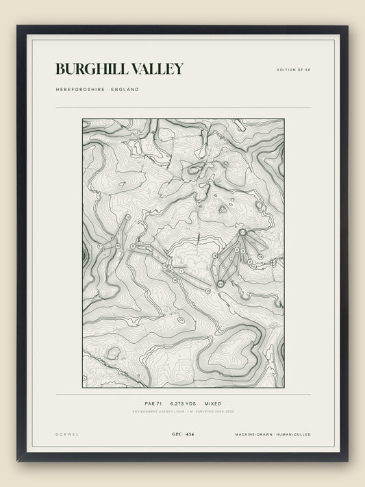 Burghill Valley, Herefordshire topographic golf course print, framed — Gorwel Print Co