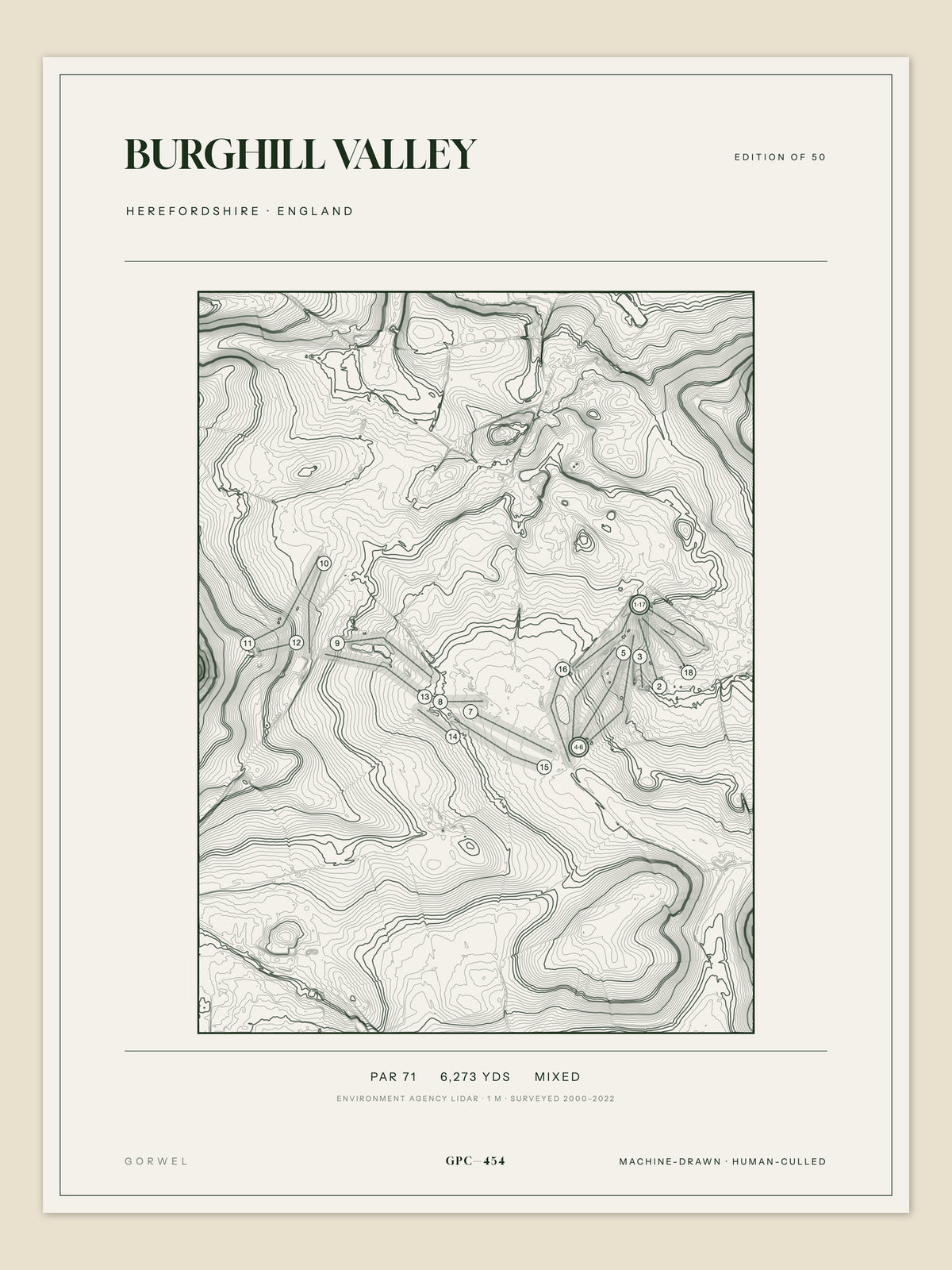 Burghill Valley, Herefordshire topographic golf course print