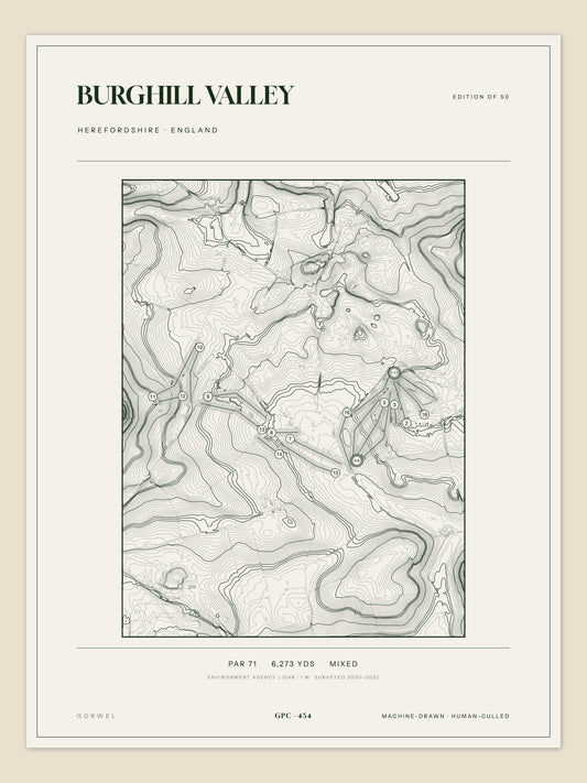 Burghill Valley, Herefordshire topographic golf course print