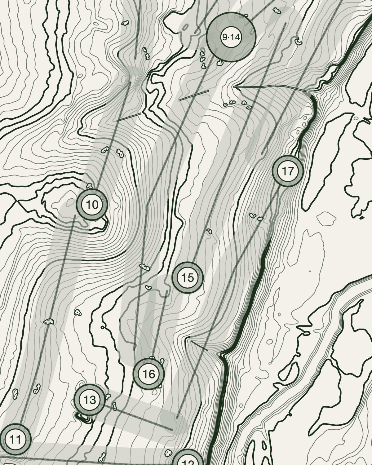 Burhill, Surrey print, contour detail