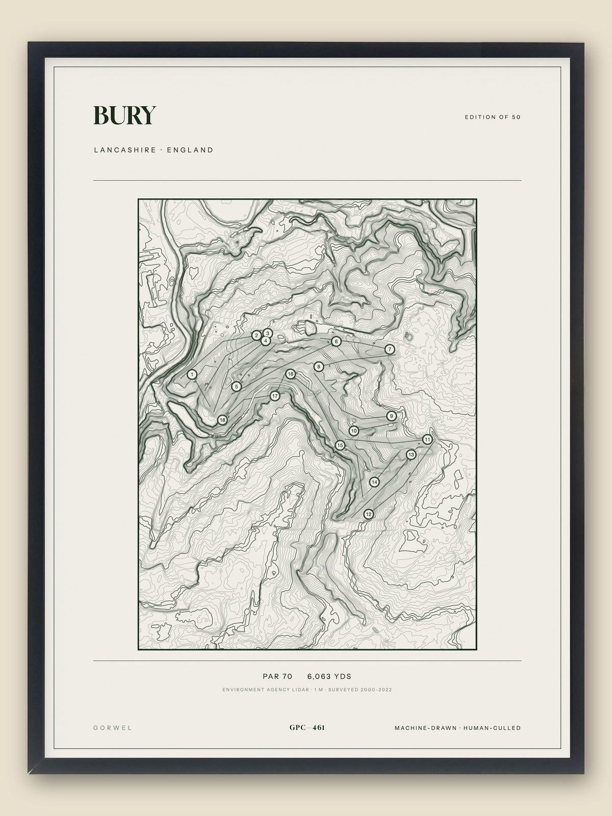 Bury topographic golf course print — catalogue plate — Gorwel Print Co