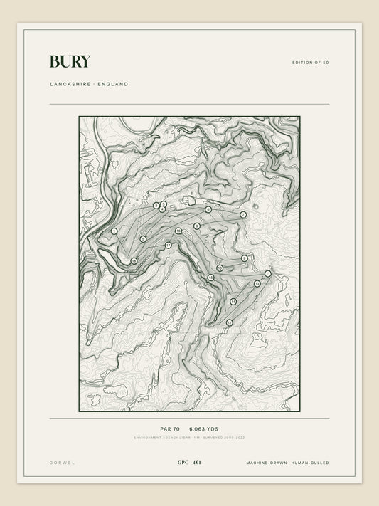Bury topographic golf course print — unframed sheet — Gorwel Print Co