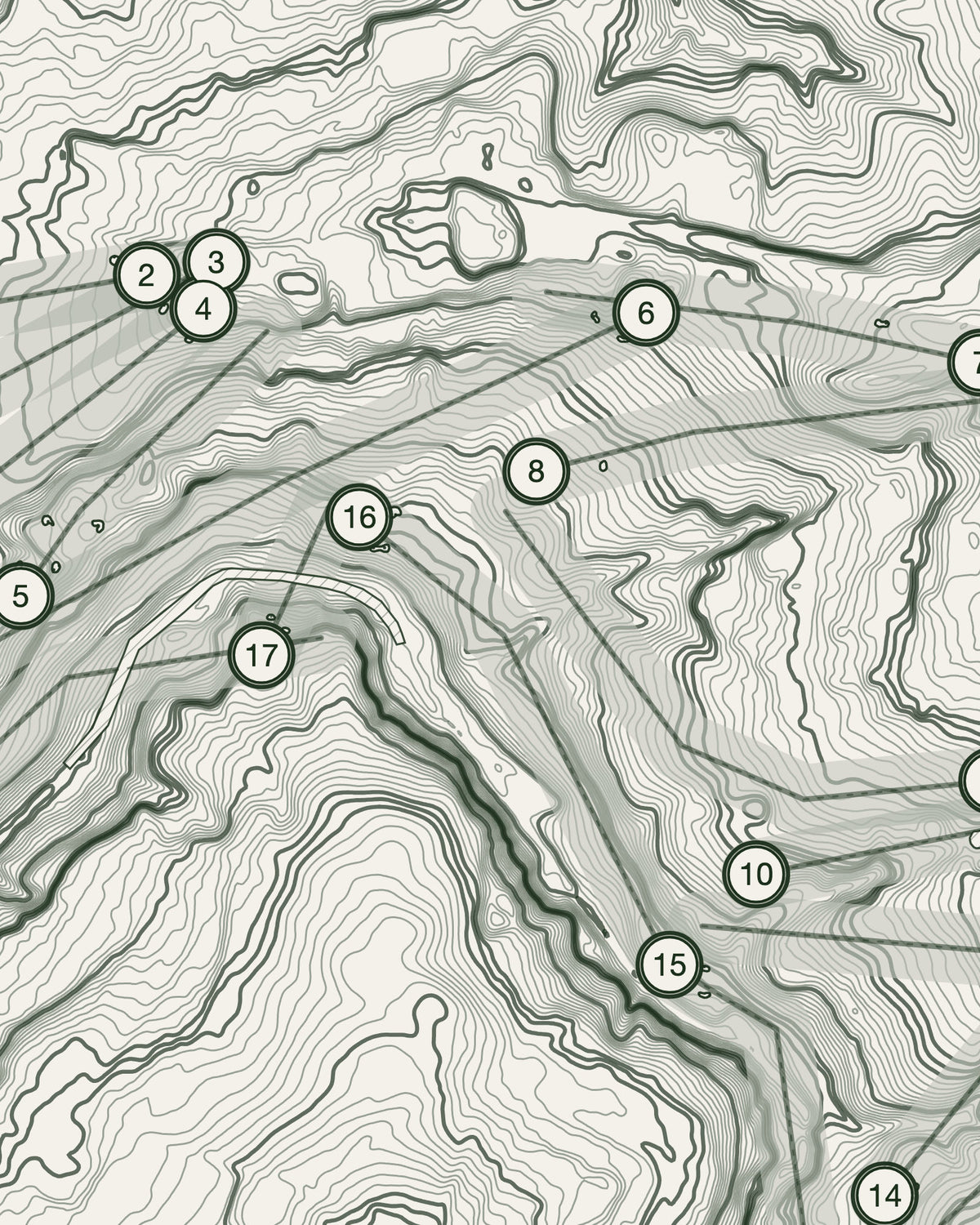 Bury topographic golf course print — contour detail — Gorwel Print Co