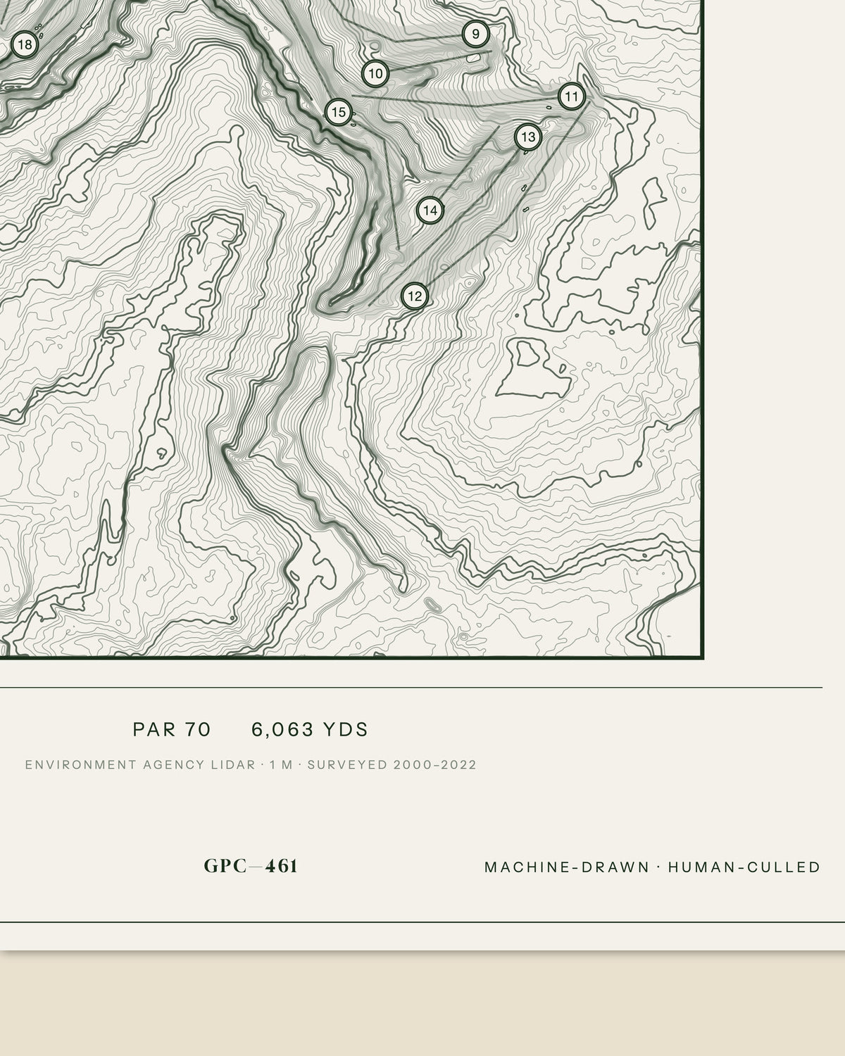 Bury topographic golf course print — data strip and edition mark — Gorwel Print Co